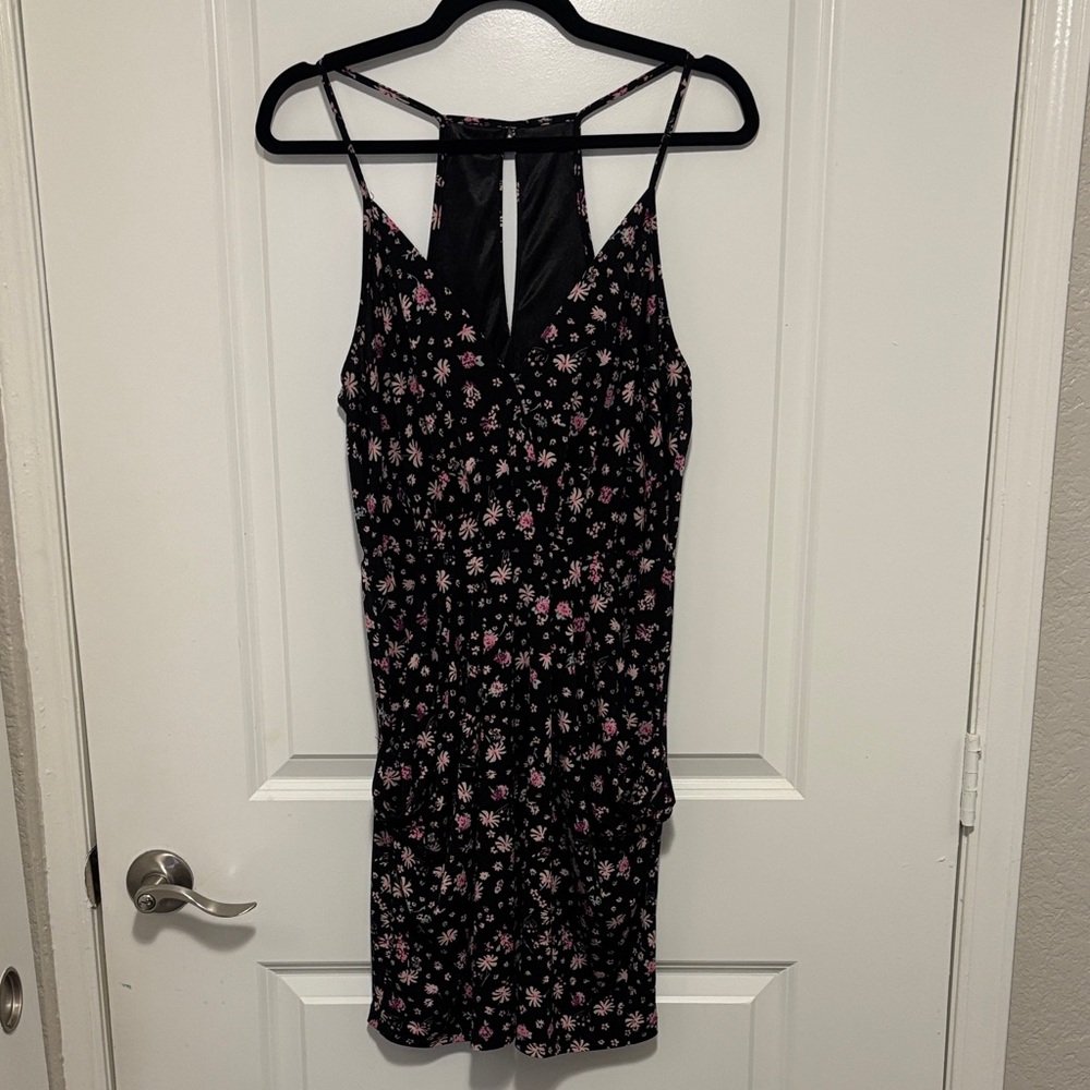 BCBGeneration Black Mini Dress with Pink Floral Print